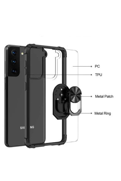 CEPCASE    Samsung Galaxy S21 Plus Kılıf Arka Şeffaf Köşe Ve Yüzük Renkli Darbeye Dayanıklı Sert Pc Kapak - Resim 6