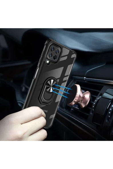 CEPCASE    Samsung Galaxy M22 Kılıf Arka Şeffaf Köşe Ve Yüzük Renkli Darbeye Dayanıklı Sert Pc Kapak - Resim 5