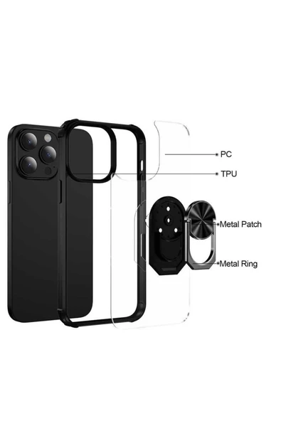 CEPCASE    Iphone 14 Pro Kılıf Arka Şeffaf Köşe Ve Yüzük Renkli Darbeye Dayanıklı Sert Pc Kapak - Resim 3