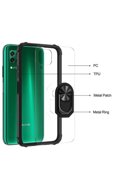 CEPCASE    Huawei P40 Lite Kılıf Arka Şeffaf Köşe Ve Yüzük Renkli Darbeye Dayanıklı Sert Pc Kapak - Resim 4