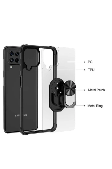 CEPCASE    Samsung Galaxy M22 Kılıf Arka Şeffaf Köşe Ve Yüzük Renkli Darbeye Dayanıklı Sert Pc Kapak - Resim 4