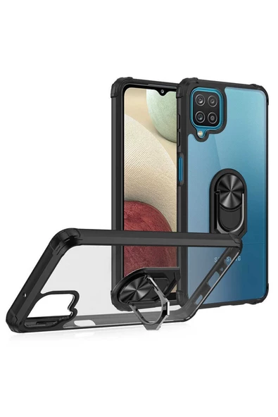 CEPCASE    Samsung Galaxy M12 Kılıf Arka Şeffaf Köşe Ve Yüzük Renkli Darbeye Dayanıklı Sert Pc Kapak - Resim 2