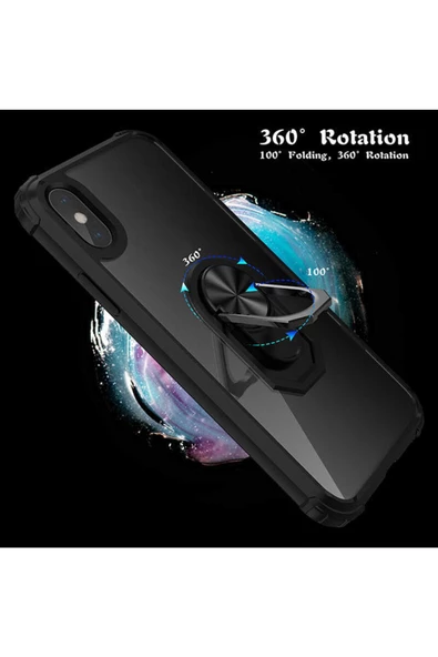 CEPCASE    Iphone Xs Max 6.5 Kılıf Arka Şeffaf Köşe Ve Yüzük Renkli Darbeye Dayanıklı Sert Pc Kapak - Resim 4