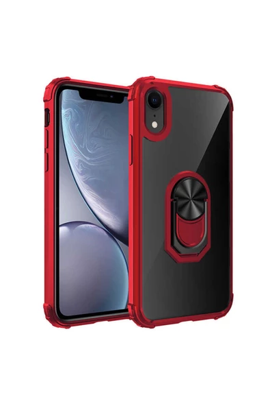 CEPCASE    Iphone Xr 6.1 Kılıf Arka Şeffaf Köşe Ve Yüzük Renkli Darbeye Dayanıklı Sert Pc Kapak - Resim 2