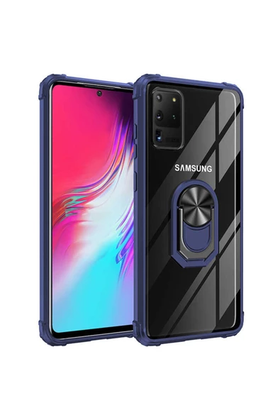 CEPCASE    Samsung Galaxy S20 Ultra Kılıf Arka Şeffaf Köşe Ve Yüzük Renkli Darbeye Dayanıklı Sert Pc Kapak ürün görseli