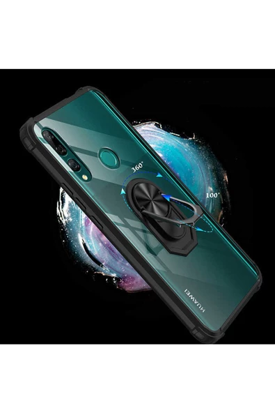 CEPCASE    Huawei Y9 Prime 2019 Kılıf Arka Şeffaf Köşe Ve Yüzük Renkli Darbeye Dayanıklı Sert Pc Kapak - Resim 3