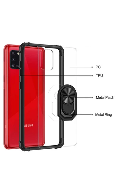 CEPCASE    Samsung Galaxy A31 Kılıf Arka Şeffaf Köşe Ve Yüzük Renkli Darbeye Dayanıklı Sert Pc Kapak - Resim 4