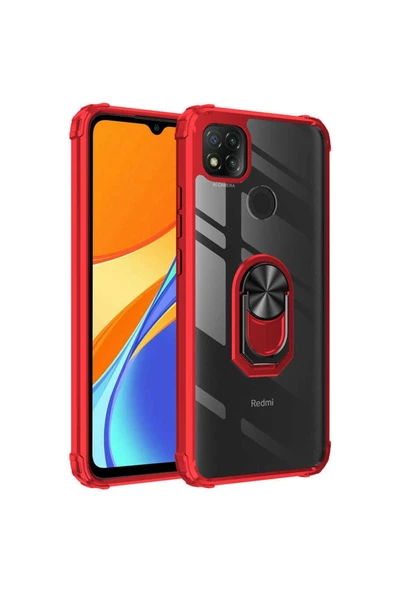 CEPCASE    Xiaomi Redmi 9c Kılıf Arka Şeffaf Köşe Ve Yüzük Renkli Darbeye Dayanıklı Sert Pc Kapak