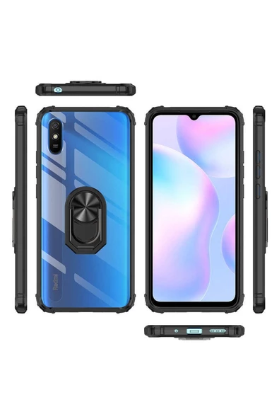 CEPCASE    Xiaomi Redmi 9a Kılıf Arka Şeffaf Köşe Ve Yüzük Renkli Darbeye Dayanıklı Sert Pc Kapak - Resim 4