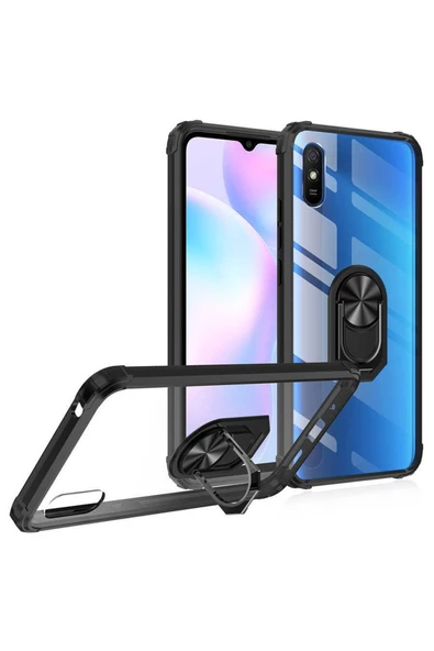 CEPCASE    Xiaomi Redmi 9a Kılıf Arka Şeffaf Köşe Ve Yüzük Renkli Darbeye Dayanıklı Sert Pc Kapak - Resim 3