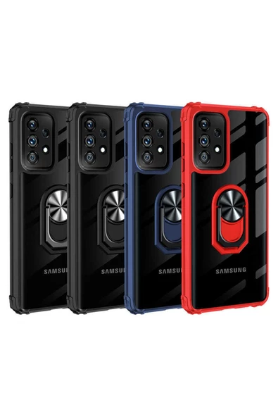 CEPCASE    Samsung Galaxy A72 Kılıf Arka Şeffaf Köşe Ve Yüzük Renkli Darbeye Dayanıklı Sert Pc Kapak - Resim 4