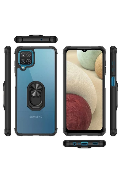 CEPCASE    Samsung Galaxy A12 Kılıf Arka Şeffaf Köşe Ve Yüzük Renkli Darbeye Dayanıklı Sert Pc Kapak - Resim 5