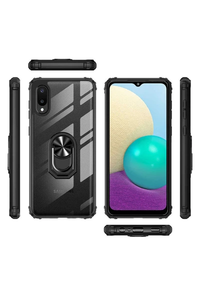 CEPCASE    Samsung Galaxy A02 Kılıf Arka Şeffaf Köşe Ve Yüzük Renkli Darbeye Dayanıklı Sert Pc Kapak - Resim 6