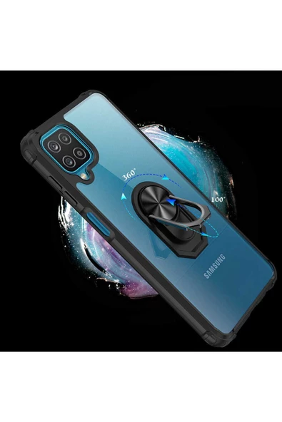 CEPCASE    Samsung Galaxy A12 Kılıf Arka Şeffaf Köşe Ve Yüzük Renkli Darbeye Dayanıklı Sert Pc Kapak - Resim 2