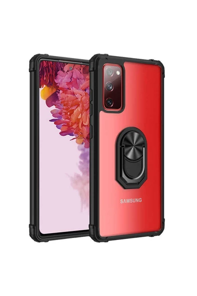CEPCASE    Samsung Galaxy S20 Fe Kılıf Arka Şeffaf Köşe Ve Yüzük Renkli Darbeye Dayanıklı Sert Pc Kapak
