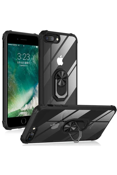 CEPCASE    Iphone 7 Plus Kılıf Arka Şeffaf Köşe Ve Yüzük Renkli Darbeye Dayanıklı Sert Pc Kapak - Resim 5