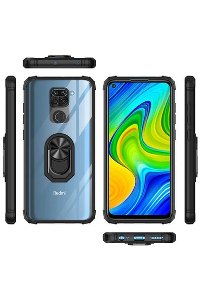 CEPCASE    Xiaomi Redmi Note 9 Kılıf Arka Şeffaf Köşe Ve Yüzük Renkli Darbeye Dayanıklı Sert Pc Kapak - Resim 5
