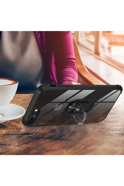 CEPCASE    Iphone 7 Plus Kılıf Arka Şeffaf Köşe Ve Yüzük Renkli Darbeye Dayanıklı Sert Pc Kapak - Resim 4
