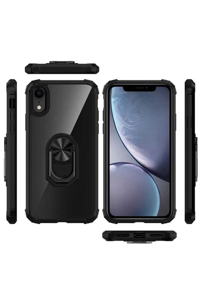 CEPCASE    Iphone Xr 6.1 Kılıf Arka Şeffaf Köşe Ve Yüzük Renkli Darbeye Dayanıklı Sert Pc Kapak - Resim 3