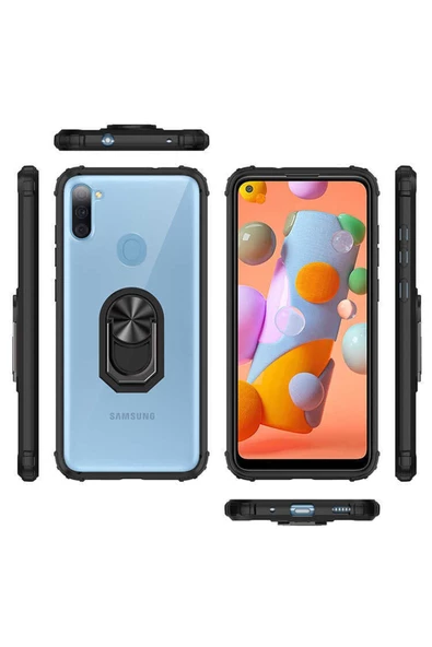 CEPCASE    Samsung Galaxy A11 Kılıf Arka Şeffaf Köşe Ve Yüzük Renkli Darbeye Dayanıklı Sert Pc Kapak - Resim 5