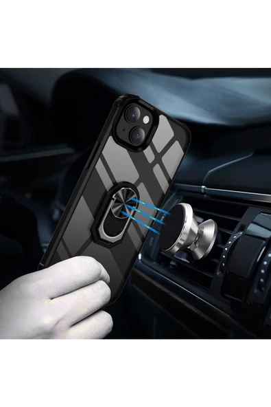 CEPCASE    Iphone 14 Plus Kılıf Arka Şeffaf Köşe Ve Yüzük Renkli Darbeye Dayanıklı Sert Pc Kapak - Resim 4