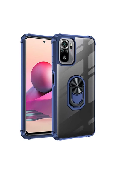 CEPCASE    Xiaomi Redmi Note 10 Kılıf Arka Şeffaf Köşe Ve Yüzük Renkli Darbeye Dayanıklı Sert Pc Kapak - Resim 2