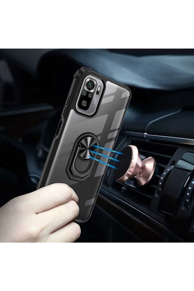 CEPCASE    Xiaomi Redmi Note 10 Kılıf Arka Şeffaf Köşe Ve Yüzük Renkli Darbeye Dayanıklı Sert Pc Kapak - Resim 3