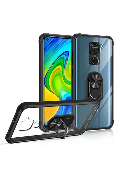 CEPCASE    Xiaomi Redmi Note 9 Kılıf Arka Şeffaf Köşe Ve Yüzük Renkli Darbeye Dayanıklı Sert Pc Kapak - Resim 3