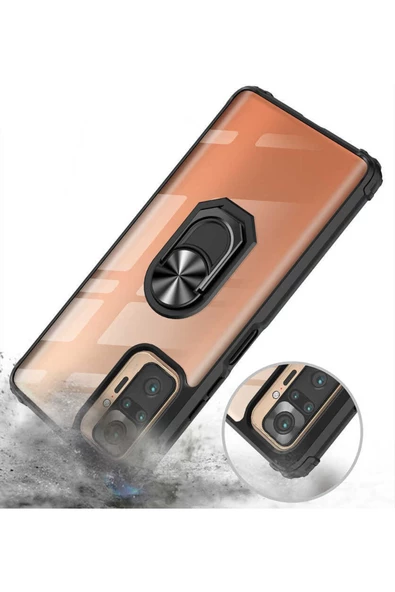 CEPCASE    Xiaomi Redmi Note 10 Pro Kılıf Arka Şeffaf Köşe Ve Yüzük Renkli Darbeye Dayanıklı Sert Pc Kapak - Resim 6