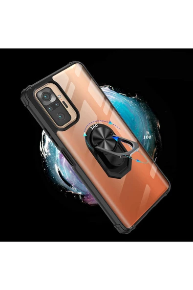 CEPCASE    Xiaomi Redmi Note 10 Pro Kılıf Arka Şeffaf Köşe Ve Yüzük Renkli Darbeye Dayanıklı Sert Pc Kapak - Resim 3