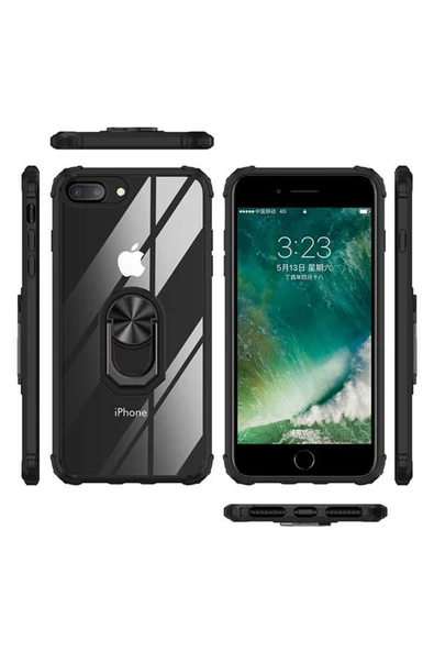 CEPCASE    Iphone 7 Plus Kılıf Arka Şeffaf Köşe Ve Yüzük Renkli Darbeye Dayanıklı Sert Pc Kapak - Resim 3