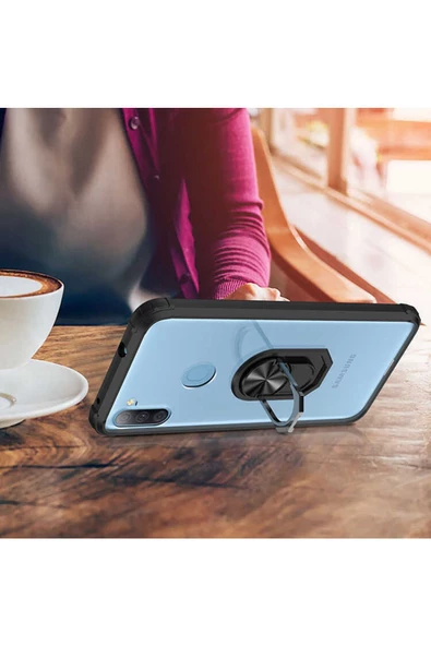 CEPCASE    Samsung Galaxy A11 Kılıf Arka Şeffaf Köşe Ve Yüzük Renkli Darbeye Dayanıklı Sert Pc Kapak - Resim 4