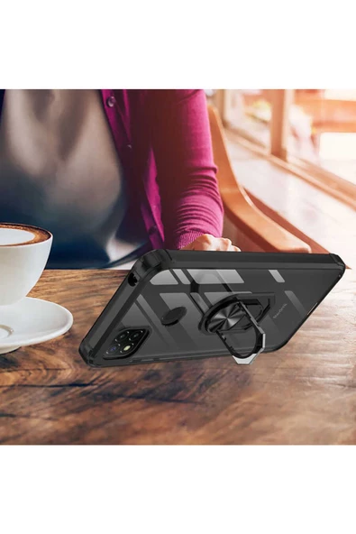 CEPCASE    Xiaomi Redmi 9c Kılıf Arka Şeffaf Köşe Ve Yüzük Renkli Darbeye Dayanıklı Sert Pc Kapak - Resim 4