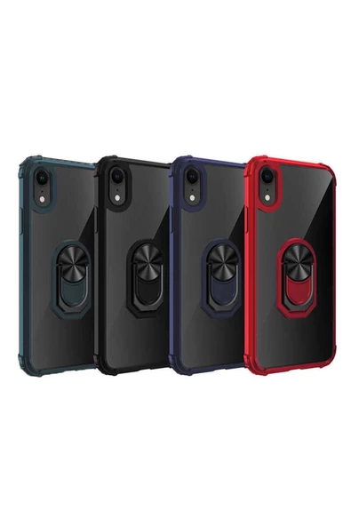 CEPCASE    Iphone Xr 6.1 Kılıf Arka Şeffaf Köşe Ve Yüzük Renkli Darbeye Dayanıklı Sert Pc Kapak - Resim 5