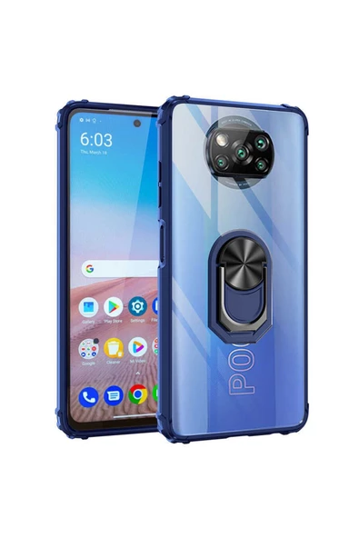 CEPCASE    Xiaomi Poco X3 Kılıf Arka Şeffaf Köşe Ve Yüzük Renkli Darbeye Dayanıklı Sert Pc Kapak ürün görseli 1
