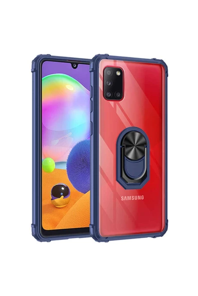 CEPCASE    Samsung Galaxy A31 Kılıf Arka Şeffaf Köşe Ve Yüzük Renkli Darbeye Dayanıklı Sert Pc Kapak - Resim 2