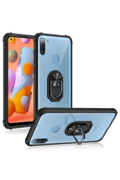 CEPCASE    Samsung Galaxy M11 Kılıf Arka Şeffaf Köşe Ve Yüzük Renkli Darbeye Dayanıklı Sert Pc Kapak - Resim 4