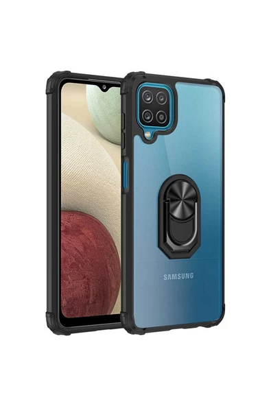 CEPCASE    Samsung Galaxy M12 Kılıf Arka Şeffaf Köşe Ve Yüzük Renkli Darbeye Dayanıklı Sert Pc Kapak