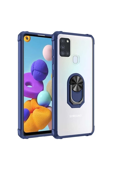 CEPCASE    Samsung Galaxy A21s Kılıf Arka Şeffaf Köşe Ve Yüzük Renkli Darbeye Dayanıklı Sert Pc Kapak - Resim 2