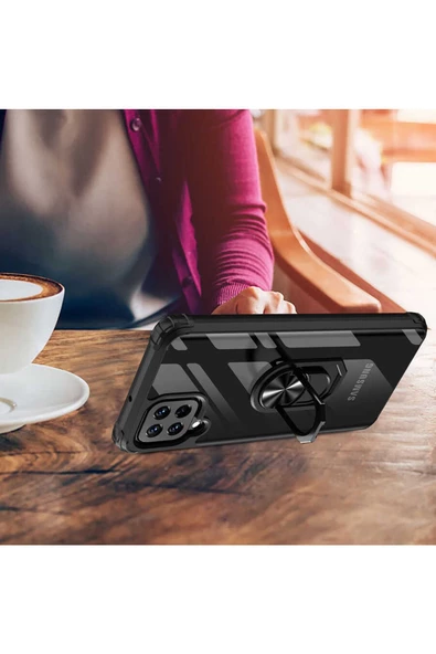 CEPCASE    Samsung Galaxy A22 4g Kılıf Arka Şeffaf Köşe Ve Yüzük Renkli Darbeye Dayanıklı Sert Pc Kapak - Resim 5