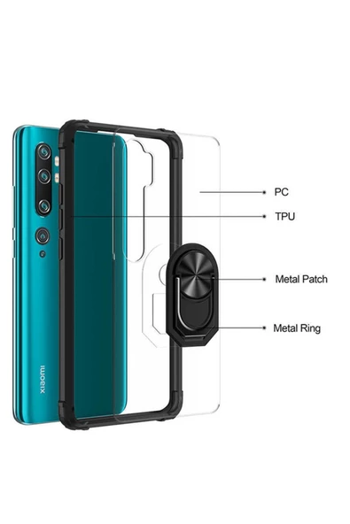 CEPCASE    Xiaomi Mi Note 10 Lite Kılıf Arka Şeffaf Köşe Ve Yüzük Renkli Darbeye Dayanıklı Sert Pc Kapak - 5