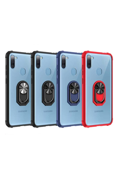 CEPCASE    Samsung Galaxy M11 Kılıf Arka Şeffaf Köşe Ve Yüzük Renkli Darbeye Dayanıklı Sert Pc Kapak - Resim 3