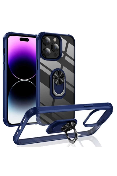 CEPCASE    Iphone 14 Pro Max Kılıf Arka Şeffaf Köşe Ve Yüzük Renkli Darbeye Dayanıklı Sert Pc Kapak ürün görseli 1