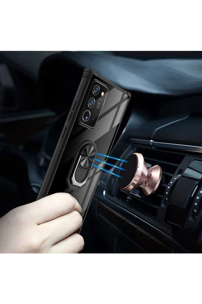 CEPCASE    Samsung Galaxy Note 20 Ultra Kılıf Arka Şeffaf Köşe Ve Yüzük Renkli Darbeye Dayanıklı Sert Pc Kapak - Resim 6