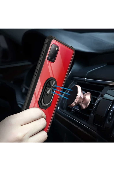 CEPCASE    Samsung Galaxy A31 Kılıf Arka Şeffaf Köşe Ve Yüzük Renkli Darbeye Dayanıklı Sert Pc Kapak - Resim 5