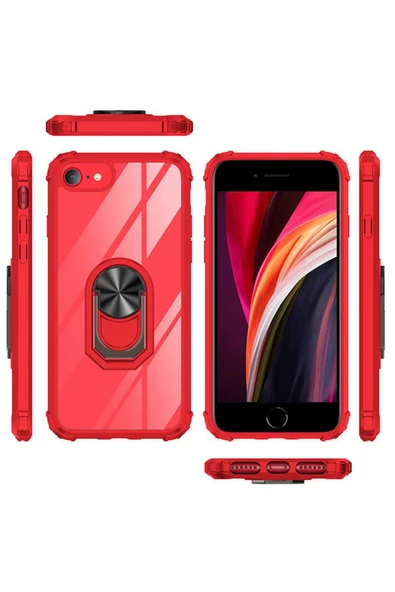CEPCASE    Iphone 8 Kılıf Arka Şeffaf Köşe Ve Yüzük Renkli Darbeye Dayanıklı Sert Pc Kapak - Resim 3