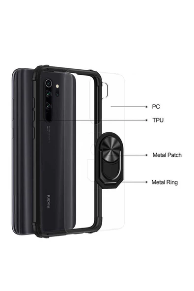 CEPCASE Xiaomi Redmi Note 8 Pro Kılıf Arka Şeffaf Köşe Ve Yüzük Renkli Darbeye Dayanıklı Sert Pc Kapak - 3