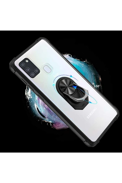 CEPCASE    Samsung Galaxy A21s Kılıf Arka Şeffaf Köşe Ve Yüzük Renkli Darbeye Dayanıklı Sert Pc Kapak - Resim 4