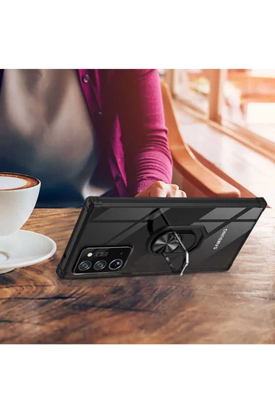 CEPCASE    Samsung Galaxy Note 20 Ultra Kılıf Arka Şeffaf Köşe Ve Yüzük Renkli Darbeye Dayanıklı Sert Pc Kapak - Resim 4