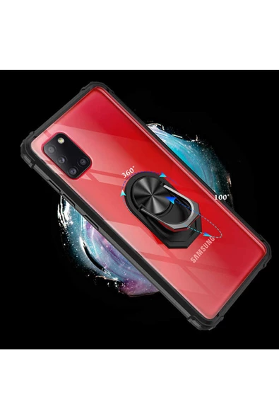 CEPCASE    Samsung Galaxy A31 Kılıf Arka Şeffaf Köşe Ve Yüzük Renkli Darbeye Dayanıklı Sert Pc Kapak - Resim 3